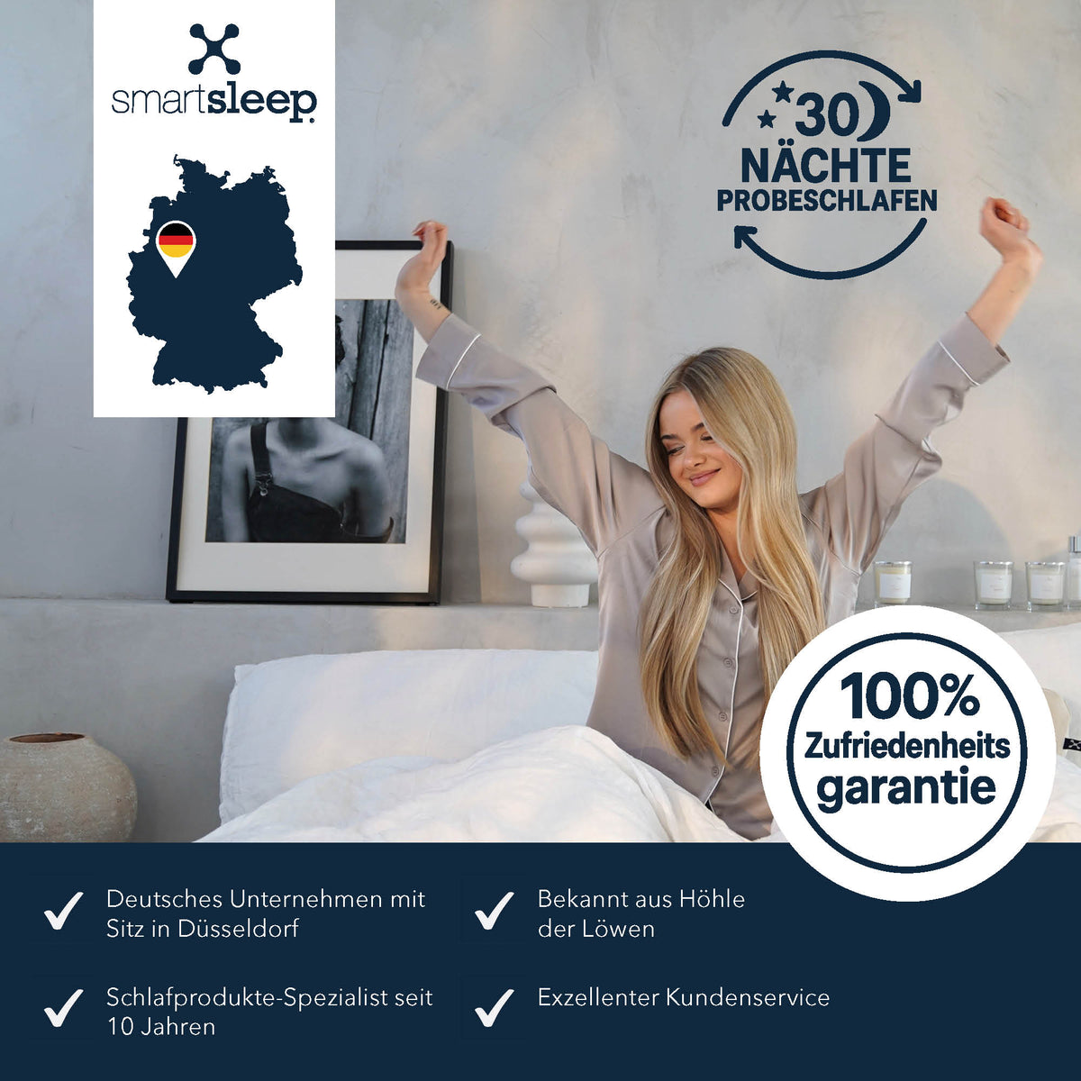 30 Nächte Probeschlafen und Zufriedenheitsgarantie für das Recovery Pillow von smartsleep.