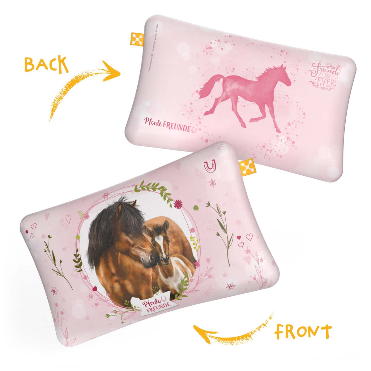 smart® Kids Comfort Pillow Case, weicher Kissenbezug aus Baumwolle passgenau für das ergonomische Kinder-Kopfkissen smart® Kids Comfort Pillow in der Farbe Motiv Pferdefreunde mit unterschiedlicher Vorder- und Rückseite zum Wenden