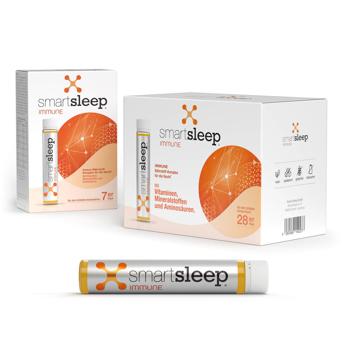 smartsleep® IMMUNE, innovativer Immun-Nährstoff-Komplex speziell für die Nacht mit Vitamin C, Zink, Kupfer, Vitamin B2, Selen, Vitamin E und Mangan. Schützt Zellen vor oxidativem Stress und unterstützt das Immunsystem und starke Abwehrkräfte auf natürliche Weise, für mehr Gesundheit durch guten Schlaf.
